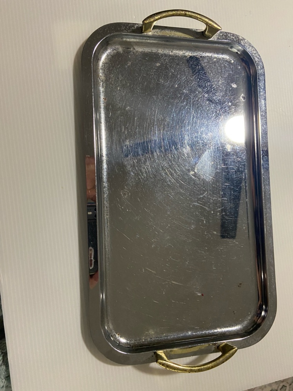 Kromex Metal Serving Tray with Gold-Tone Handles